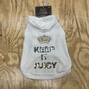 Juicy Couture Terry Dog Hoodie M/L White Keep It Juicy Bling Crown Logo NWT